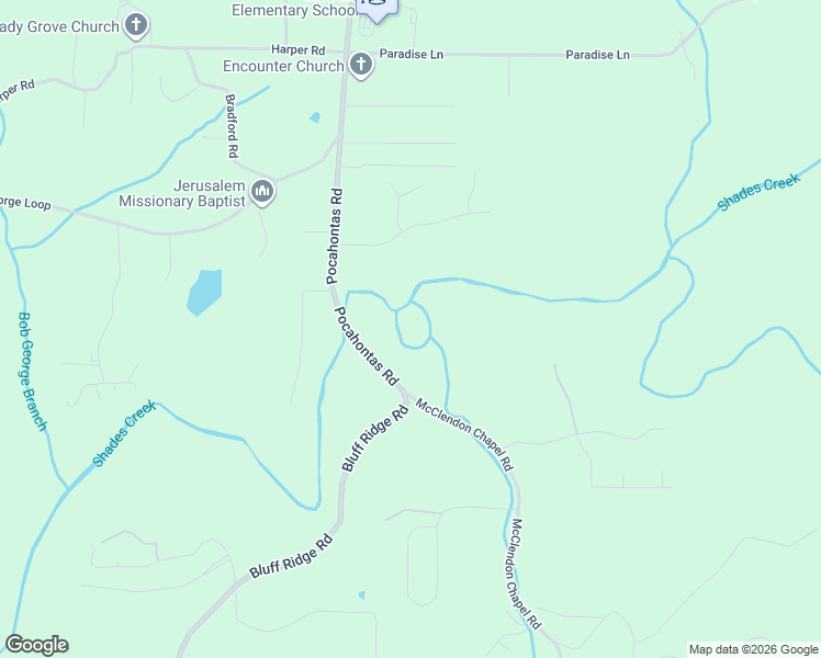 map of restaurants, bars, coffee shops, grocery stores, and more near 7240 Pocahontas Road in Bessemer
