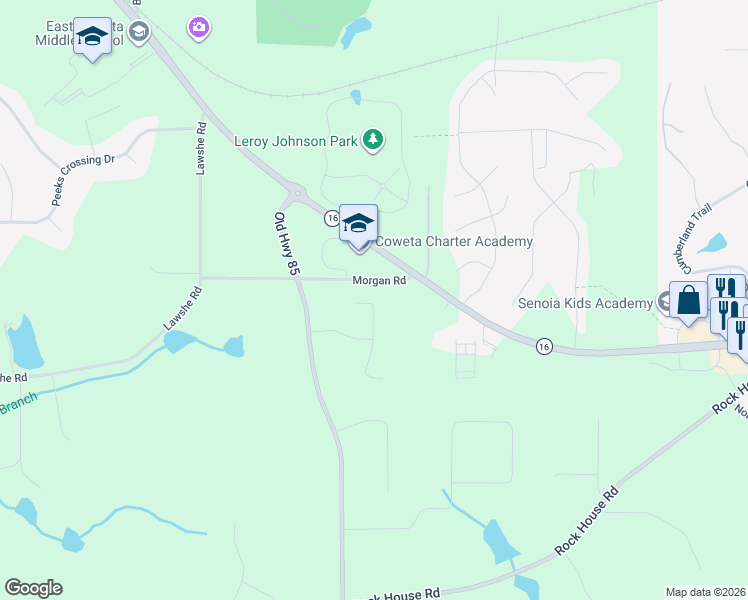 map of restaurants, bars, coffee shops, grocery stores, and more near 35 Owens Path in Senoia