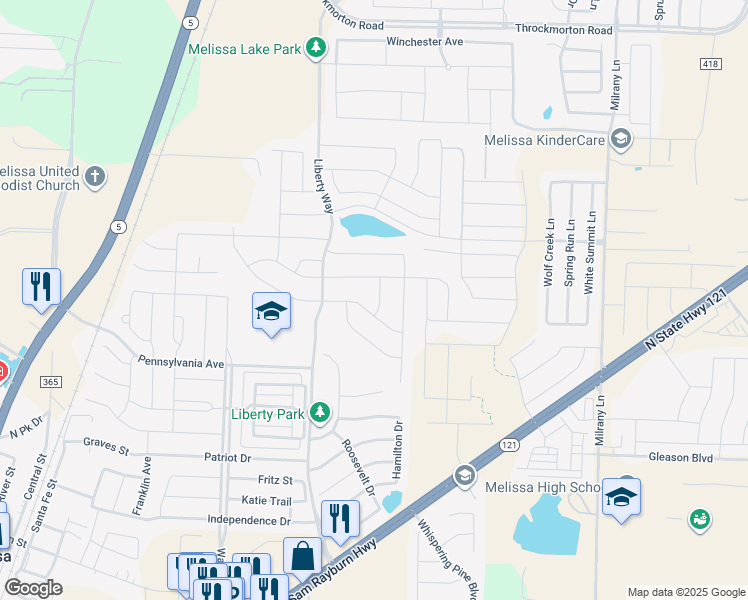 map of restaurants, bars, coffee shops, grocery stores, and more near 2901 Ellsworth Avenue in Melissa