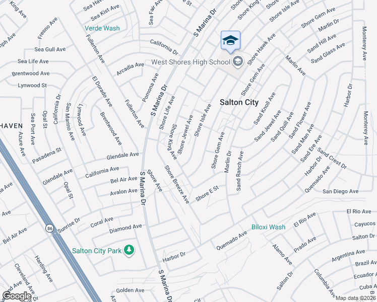 map of restaurants, bars, coffee shops, grocery stores, and more near Shore Isle Avenue in Salton City