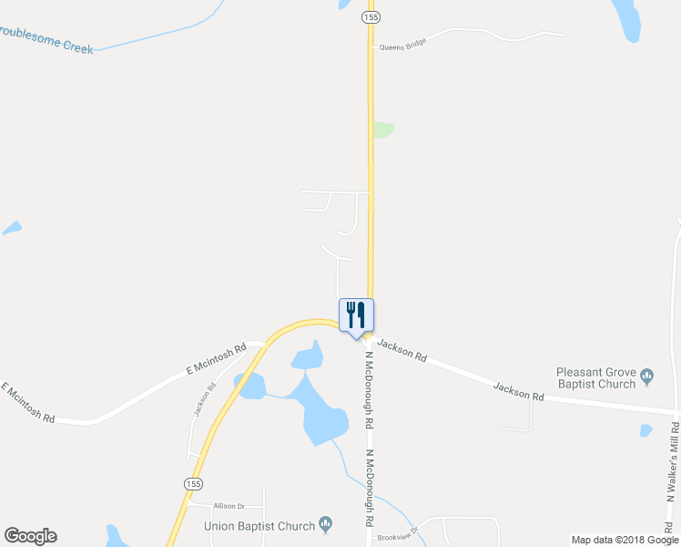 map of restaurants, bars, coffee shops, grocery stores, and more near 1864 Georgia 155 South in Griffin