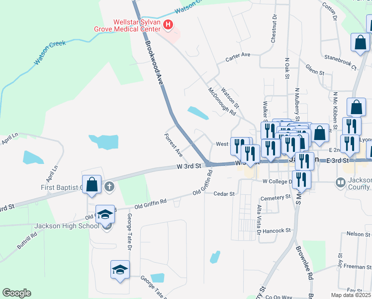 map of restaurants, bars, coffee shops, grocery stores, and more near 147 Hill Street in Jackson