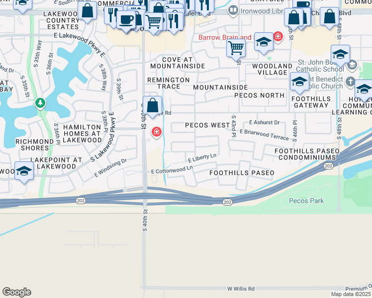 map of restaurants, bars, coffee shops, grocery stores, and more near 4137 East Glenhaven Drive in Phoenix
