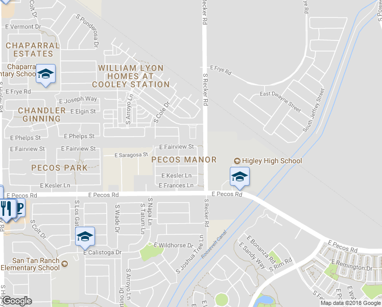 map of restaurants, bars, coffee shops, grocery stores, and more near 3940 East Moreles Street in Gilbert