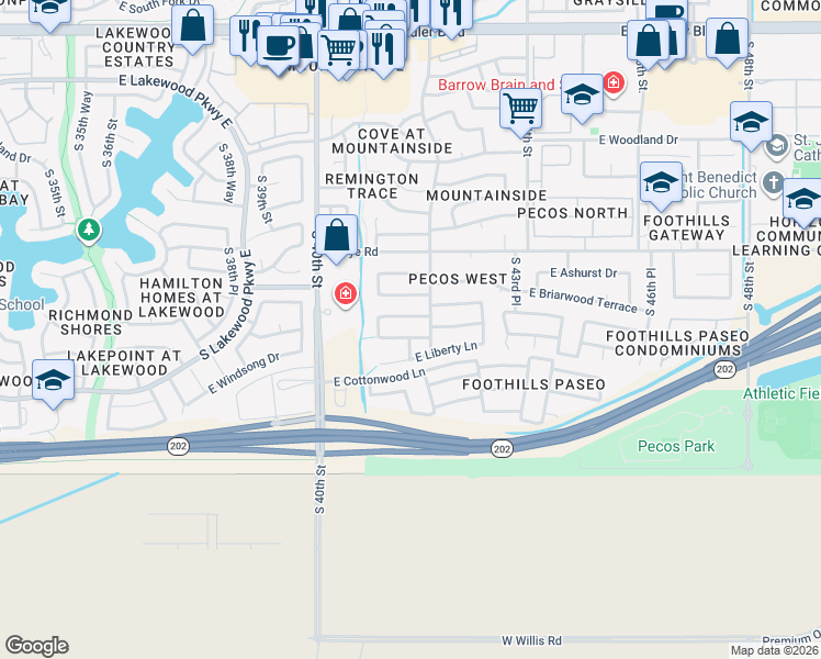 map of restaurants, bars, coffee shops, grocery stores, and more near 4137 East Glenhaven Drive in Phoenix