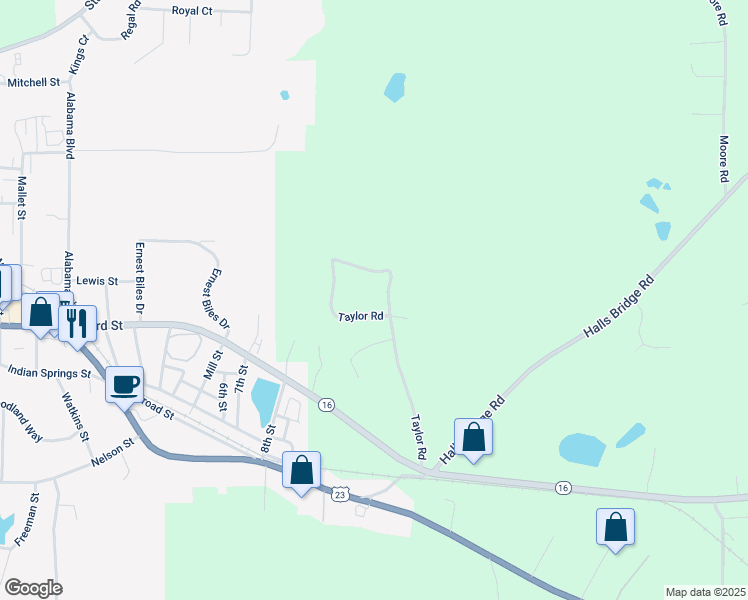 map of restaurants, bars, coffee shops, grocery stores, and more near 285 Taylor Road in Jackson