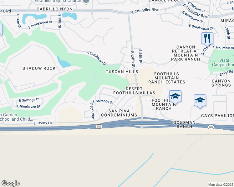 map of restaurants, bars, coffee shops, grocery stores, and more near 2186 East Briarwood Terrace in Phoenix