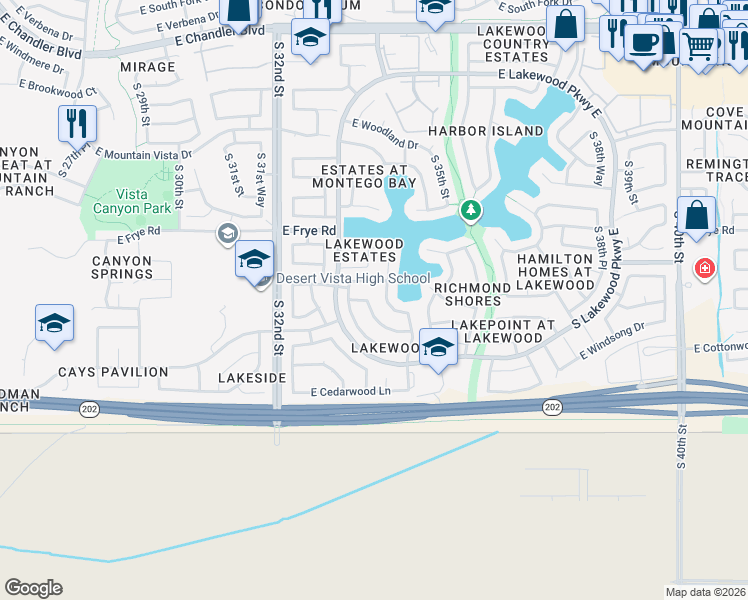 map of restaurants, bars, coffee shops, grocery stores, and more near 3334 East Glenhaven Drive in Phoenix