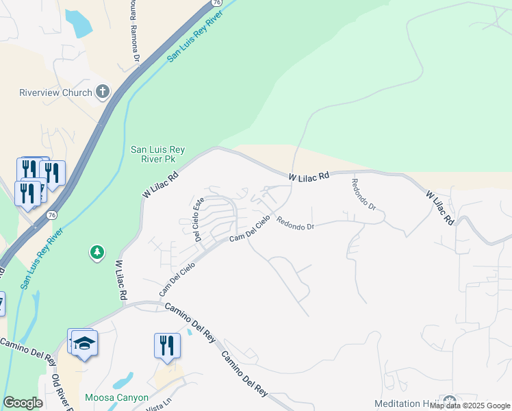 map of restaurants, bars, coffee shops, grocery stores, and more near 5782 Camino Del Cielo in Bonsall