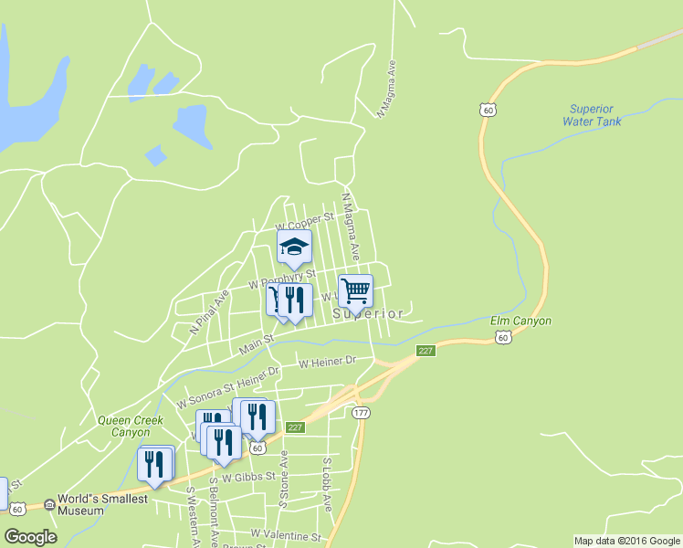 map of restaurants, bars, coffee shops, grocery stores, and more near 199 W Porphyry St in Superior