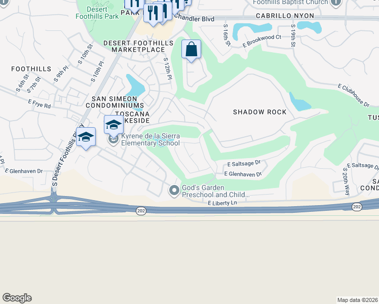 map of restaurants, bars, coffee shops, grocery stores, and more near 1434 East Saltsage Drive in Phoenix