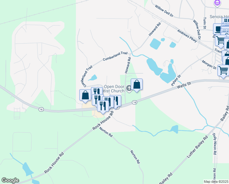 map of restaurants, bars, coffee shops, grocery stores, and more near 73 Cumberland Trail in Senoia