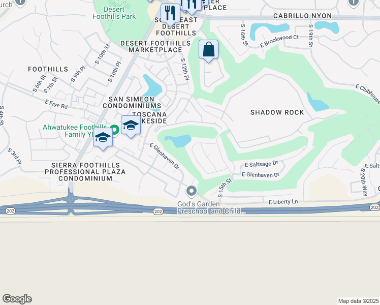 map of restaurants, bars, coffee shops, grocery stores, and more near 16612 South 14th Street in Phoenix