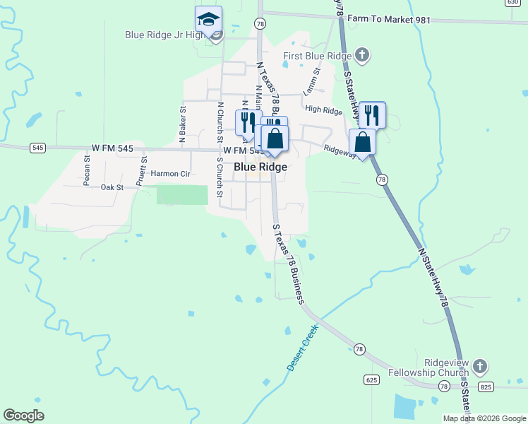 map of restaurants, bars, coffee shops, grocery stores, and more near 401 South Morrow Street in Blue Ridge