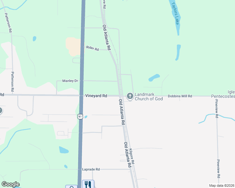 map of restaurants, bars, coffee shops, grocery stores, and more near 2529 U.S. 41 in Griffin