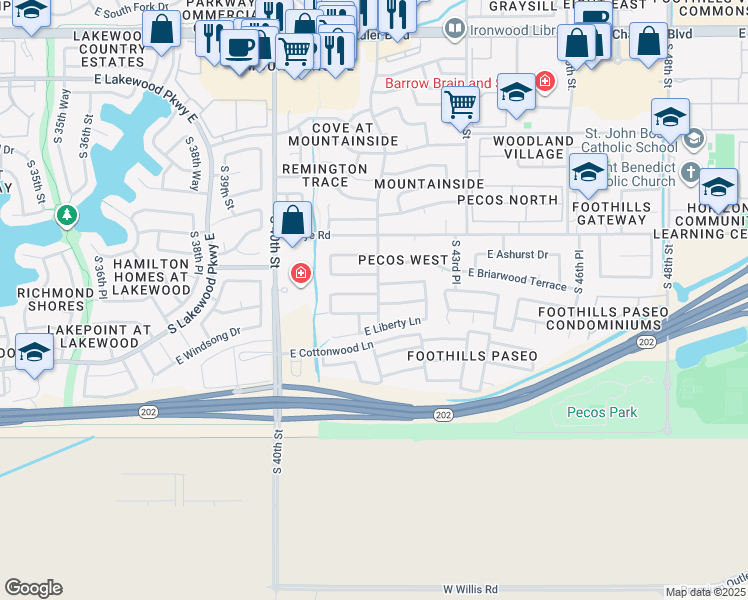 map of restaurants, bars, coffee shops, grocery stores, and more near 4137 East Glenhaven Drive in Phoenix