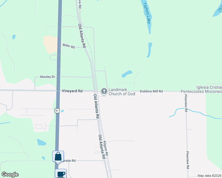 map of restaurants, bars, coffee shops, grocery stores, and more near 119 Dobbins Mill Road in Griffin