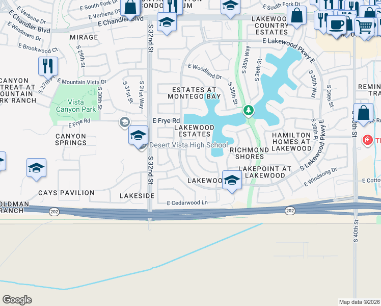 map of restaurants, bars, coffee shops, grocery stores, and more near 3334 East Glenhaven Drive in Phoenix