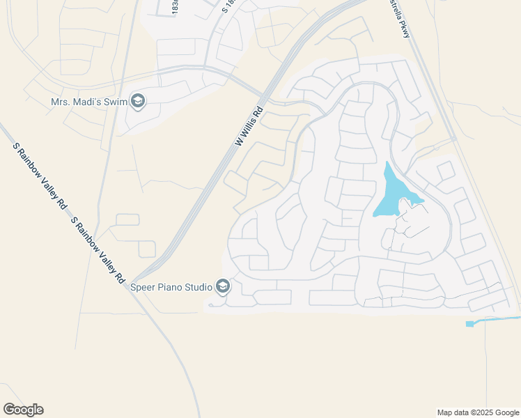 map of restaurants, bars, coffee shops, grocery stores, and more near 16673 South 181st Drive in Goodyear