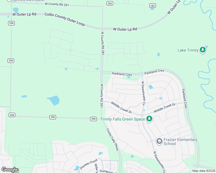 map of restaurants, bars, coffee shops, grocery stores, and more near 5194 County Road 206 in McKinney