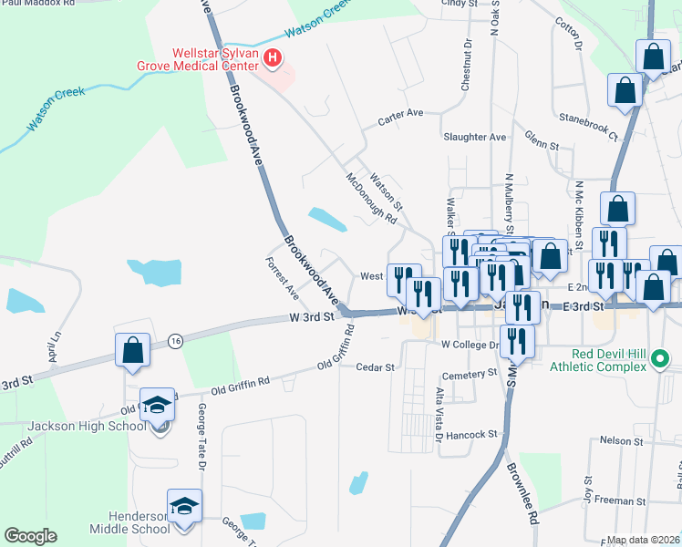 map of restaurants, bars, coffee shops, grocery stores, and more near 427 West Avenue in Jackson
