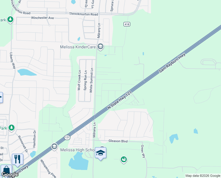 map of restaurants, bars, coffee shops, grocery stores, and more near 3513 Laurel Valley Lane in Melissa
