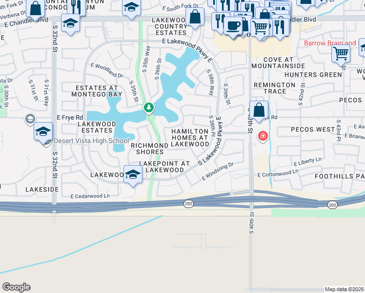 map of restaurants, bars, coffee shops, grocery stores, and more near 3707 East Saltsage Drive in Phoenix