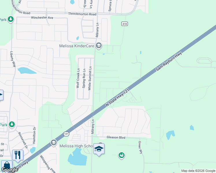map of restaurants, bars, coffee shops, grocery stores, and more near 3513 Laurel Valley Lane in Melissa