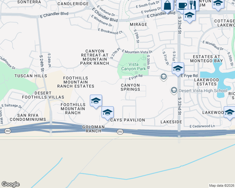 map of restaurants, bars, coffee shops, grocery stores, and more near 2809 East Frye Road in Phoenix