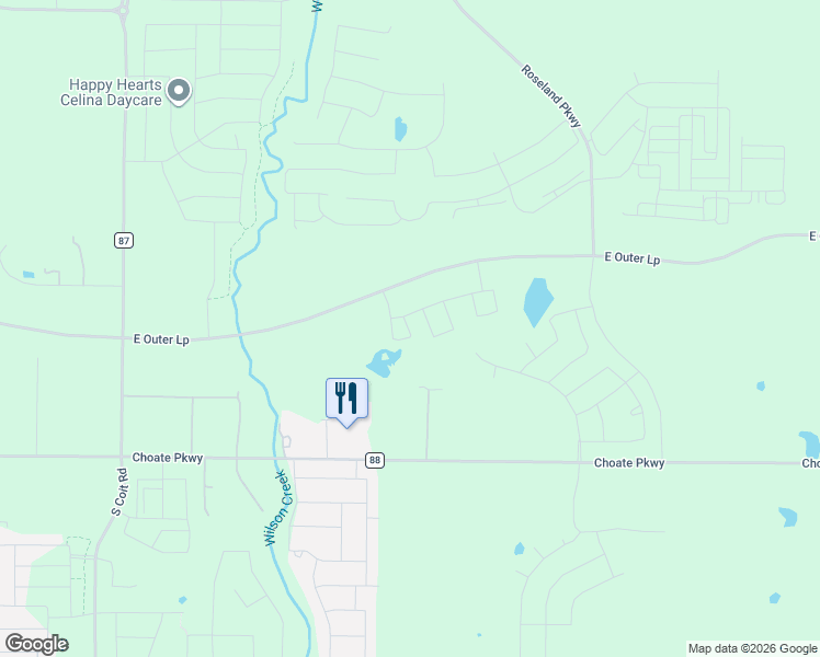 map of restaurants, bars, coffee shops, grocery stores, and more near Unnamed Road in Celina