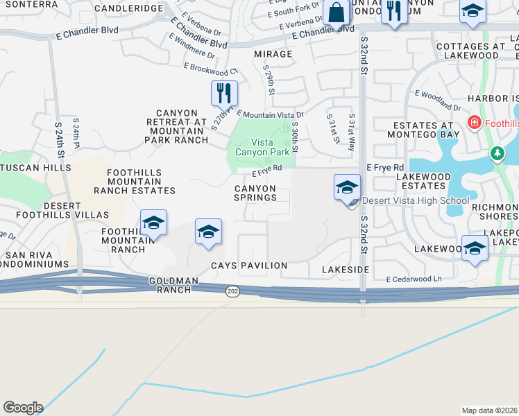 map of restaurants, bars, coffee shops, grocery stores, and more near 2919 East Saltsage Drive in Phoenix
