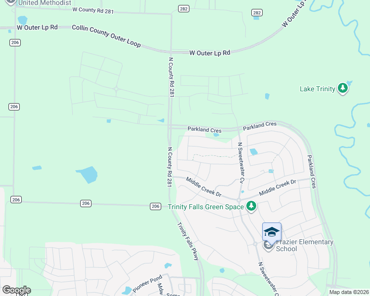 map of restaurants, bars, coffee shops, grocery stores, and more near 5194 County Road 206 in McKinney