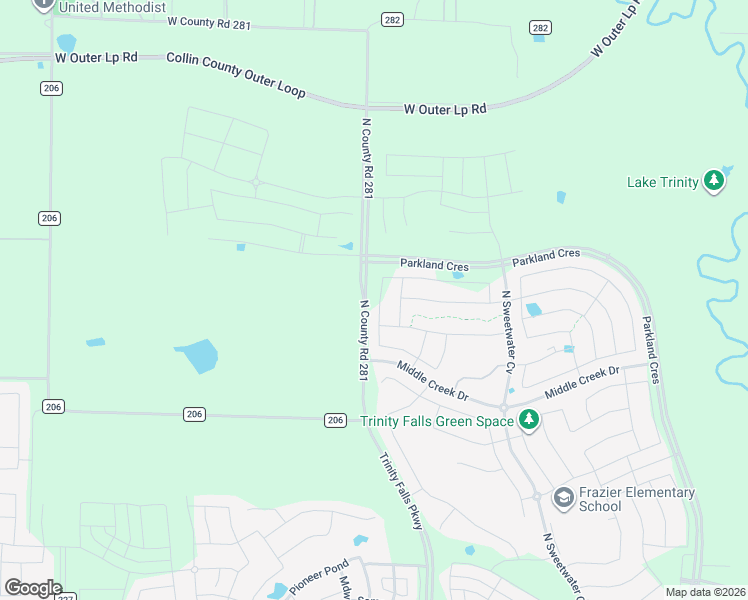 map of restaurants, bars, coffee shops, grocery stores, and more near 5194 County Road 206 in McKinney