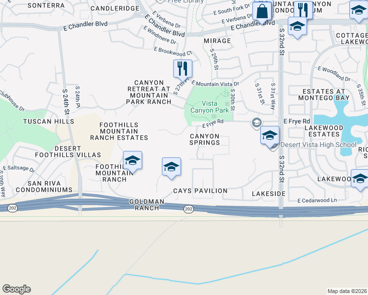 map of restaurants, bars, coffee shops, grocery stores, and more near 2809 East Frye Road in Phoenix
