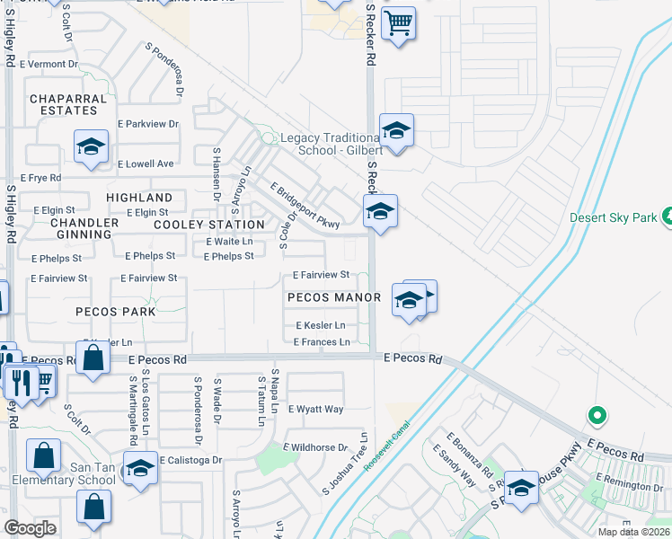 map of restaurants, bars, coffee shops, grocery stores, and more near 3940 East Moreles Street in Gilbert