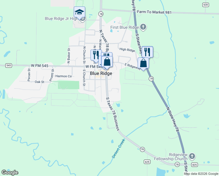 map of restaurants, bars, coffee shops, grocery stores, and more near 400 Texas 78 Business in Blue Ridge