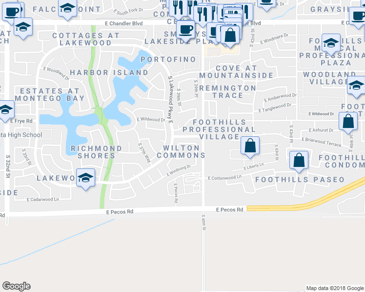map of restaurants, bars, coffee shops, grocery stores, and more near 3829 East Nighthawk Way in Phoenix