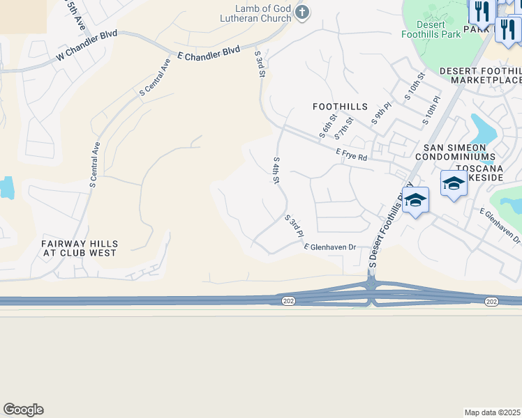 map of restaurants, bars, coffee shops, grocery stores, and more near 16633 South 2nd Place in Phoenix