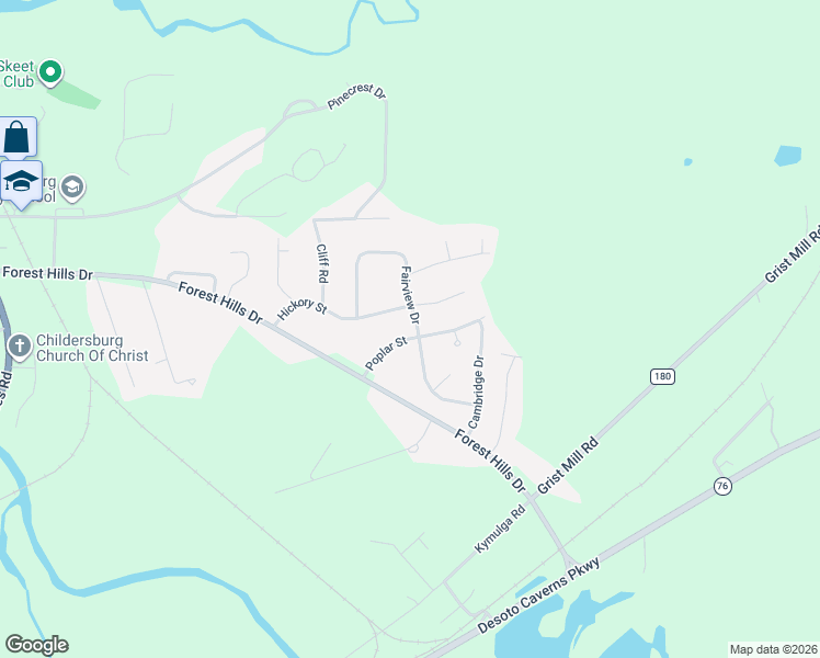 map of restaurants, bars, coffee shops, grocery stores, and more near 204 Poplar Street in Childersburg