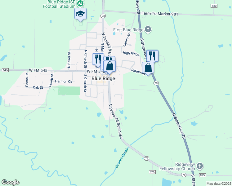 map of restaurants, bars, coffee shops, grocery stores, and more near 400 Texas 78 Business in Blue Ridge