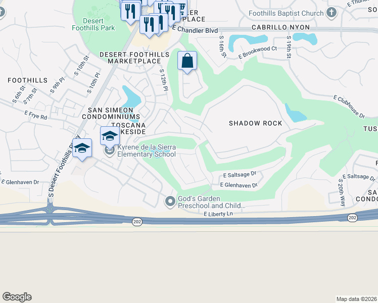 map of restaurants, bars, coffee shops, grocery stores, and more near 1439 East Briarwood Terrace in Phoenix