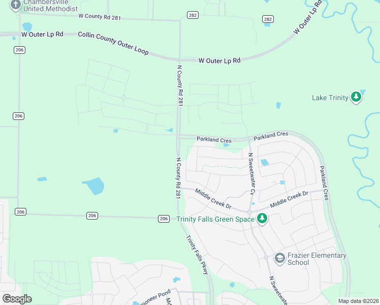 map of restaurants, bars, coffee shops, grocery stores, and more near 121 Long Pines Drive in McKinney