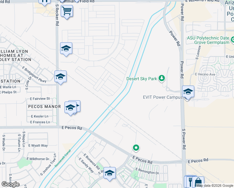 map of restaurants, bars, coffee shops, grocery stores, and more near 4348 East Ronald Street in Gilbert
