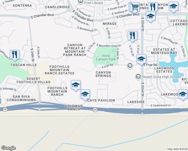 map of restaurants, bars, coffee shops, grocery stores, and more near 2806 East Frye Road in Phoenix