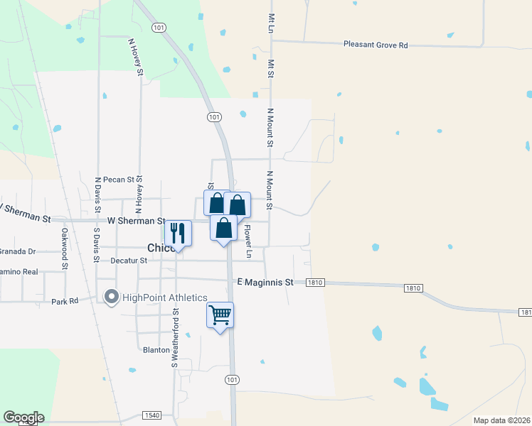 map of restaurants, bars, coffee shops, grocery stores, and more near 501 East Kentucky Street in Chico