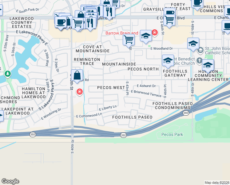 map of restaurants, bars, coffee shops, grocery stores, and more near 16415 South 42nd Place in Phoenix