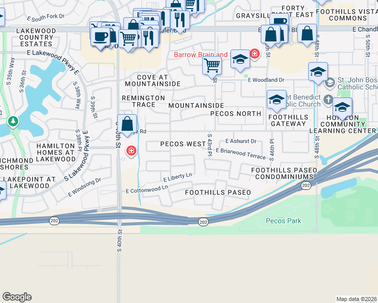 map of restaurants, bars, coffee shops, grocery stores, and more near 16415 South 42nd Place in Phoenix