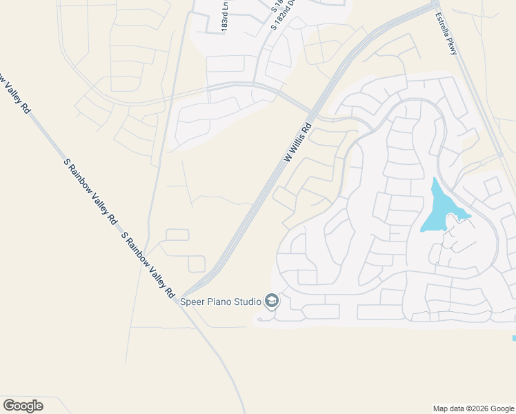 map of restaurants, bars, coffee shops, grocery stores, and more near West Willis Road in Goodyear