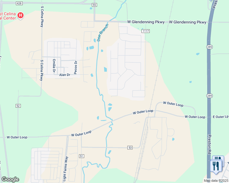map of restaurants, bars, coffee shops, grocery stores, and more near 2030 Saint Andrews Drive in Celina