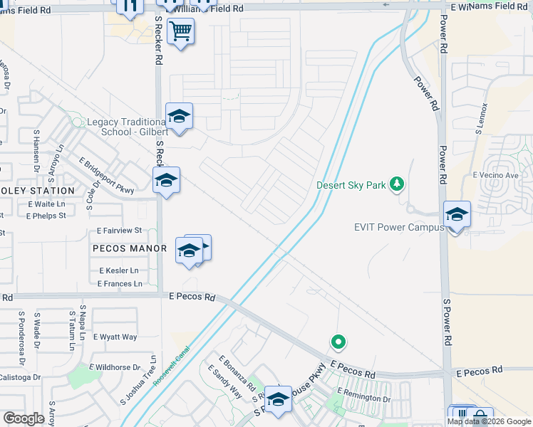 map of restaurants, bars, coffee shops, grocery stores, and more near 4280 East Cynthia Street in Gilbert